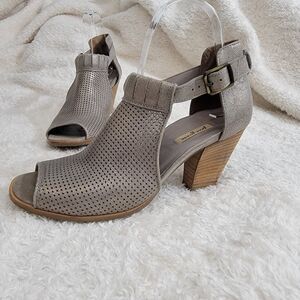 Paul Green Silver High Heel Perforated Peep Toe Sandals Size US 7.5 EUC